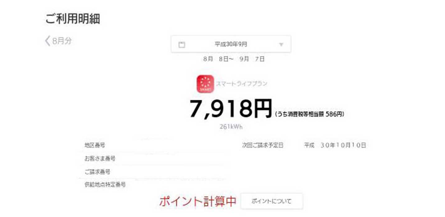 スマートライフプランの電気料金明細
